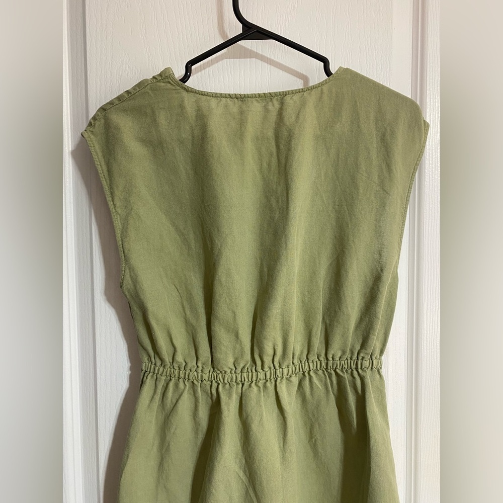 Zara Linen Blend Front Knot Slit Midi Lightweight Coastal Green Dress Size Small - Picture 10 of 12